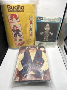 Bucilla Handarbeit Vintage Handwerk Menge 3 Vogelscheuche Weste Clown Wachstumstabelle - Bild 1 von 7