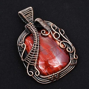 Red Rainbow Jasper Gemstone Handmade Copper Wire Pendant Jewelry 2.4" AP-46797 - Picture 1 of 1