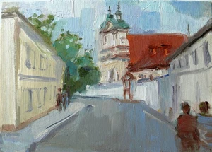 Oil Painting Original Cityscape Old Church Grodno City Signed Art 7"x5" - Picture 1 of 7