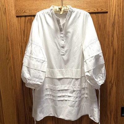 Mini vestido Victoria Beckham US2 algodão branco tamanho grande mangas balão ret. US$ 410 - Imagem 1 de 4