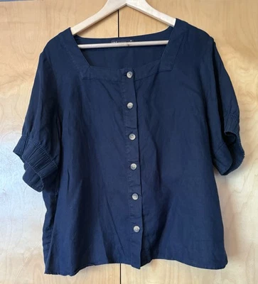 M&S Women's Navy Blue 100% Linen Square Neck Blouse Size 20 - Image 1 of 4