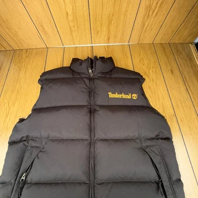 Timberland Puffer Vest Brown Embroidered Logo Go Full Goose Down VTG - Image 1 of 4