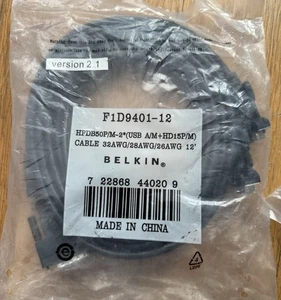 NEW Belkin F1D9401-12 HPDB50P/M-2 USBA/M+HD15P/M Cable 32AWG/28AWG/26AWG 12' - Picture 1 of 5