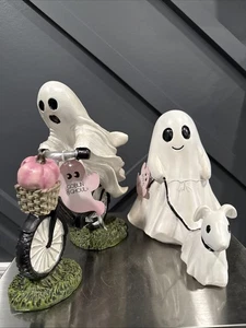VIRAL Halloween Kobold & Ghoul Geist zu Fuß Hund & Fahrrad rosa Kürbis Set NEU - Bild 1 von 6
