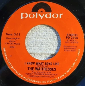 Waitresses "I Know What Boys Like / It's My Car"  VG+ - Picture 1 of 3