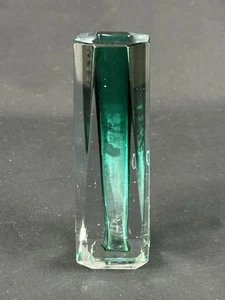 Beautiful Vintage MCM Murano Style Faceted Turquoise Teal Art Glass Vase 7" - Bild 1 von 8