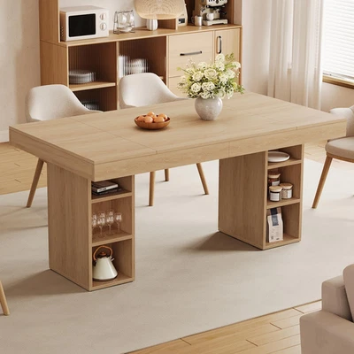 Mesa de comedor grande de 63 pulgadas para 4-6 con almacenamiento lateral doble, mesa de cocina de madera Foto 1 de 4