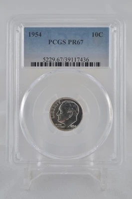 PR67 1954 PCGS GRADED PROOF SILVER ROOSEVELT DIME RARE UNCIRCULATED COIN - Image 1 of 4