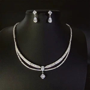 Swarovski Zirkonia Braut Hochzeit Halskette und Ohrringe Set - Bild 1 von 6