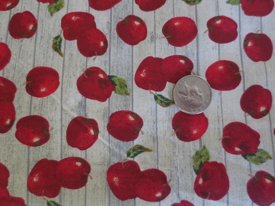 4664.  Striped TOSSED APPLES Apparel, Crafts, Quilting COTTON FABRIC-44" x 2 yds - Image 1 of 1