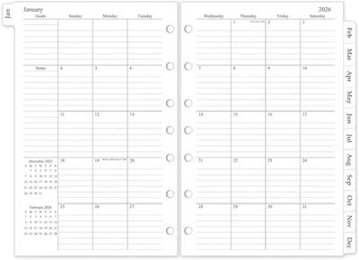 2026 Monthly Planner Refill, A5 Medium Size Planner Inserts for 7 Ring, 5.5" X 8 - Image 1 of 4