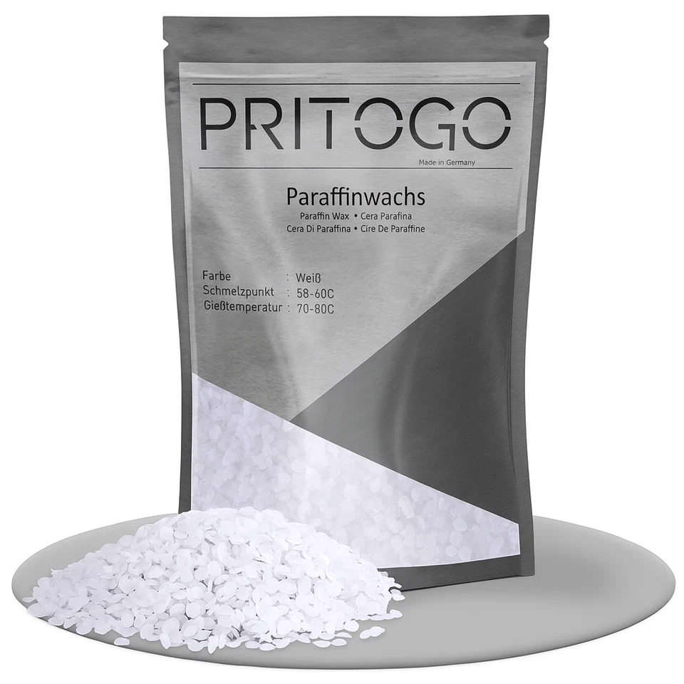 Pritogo Paraffinwachs 900g – Kerzenwachs Granulat weiß, Made in Germany