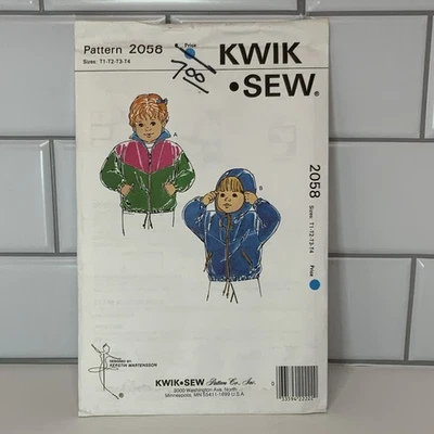 VTG 1990s Kwik Sew Pattern 2058 Toddlers Jacket Hoodie, Sizes T1-T2-T3-T4, Uncut - Image 1 of 2