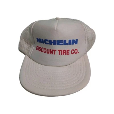 Sombrero de malla de espuma vintage Discount Tire Co Michelin Trucker blanco Snapback  Foto 1 de 4
