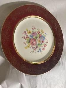 VINTAGE Century by SALEM Floral Red/Maroon 23K Encrusted Gold 10” Plate - Picture 1 of 5