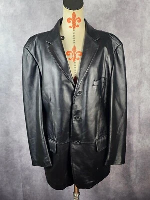 Jaqueta de couro genuíno Stafford masculina L preta macia casaco esportivo blazer LEIA - Imagem 1 de 4