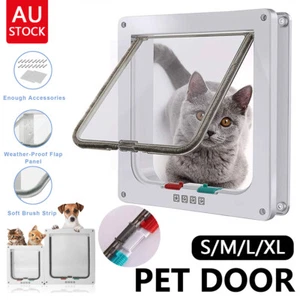 4-Way Pet Dog Cat Safe Lockable Locking Door Brushy Flap Door Screen S-XL Sizes - Picture 1 of 16