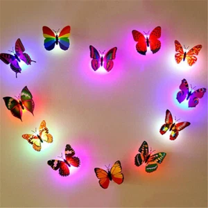 3D LED Butterfly Night Light Art Design Wall Sticker Home Mural Party Trim Decal - Picture 1 of 12