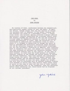 John Updike, American Author of The Coup, signed typed Manuscript First Page - Picture 1 of 1