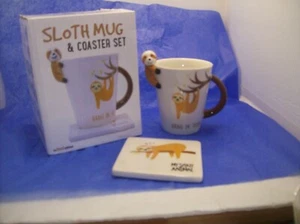 SLOTH MUG & COASTER SET "HANG IN THERE" IN ORIGINAL BOX - Picture 1 of 6