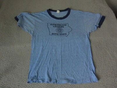 Camisa De Colección Legión Americana Para Hombre Grande Azul Años 70 Hecha en EE. UU. Timbre Individual Foto 1 de 4