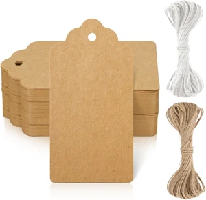 Kraftpapier Geschenkanhänger mit Schnur, leere Geschenkanhänger 2 x 4 Zoll, Weihnachtsgeschenkanhänger f - Bild 1 von 12