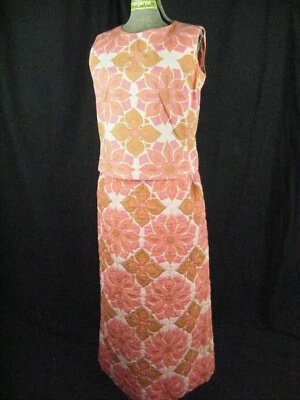 Vtg 60s Pink Orange Thai Made Cotton Top & Quilted Skirt-Bust 41/Waist 27/S - Image 1 of 4