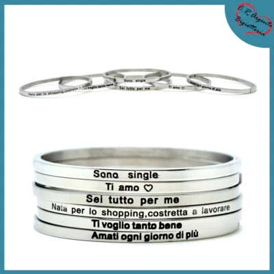 bracciale da donna rigido in acciaio con frase braccialetto dell'amicizia amore - Immagine 1 di 4