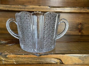 FOSTORIA CLEAR GLASS PANELED CANE 6” ICE BUCKET W/ DOUBLE HANDLES - Picture 1 of 5
