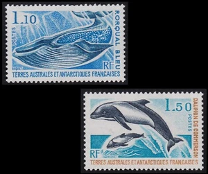 1977 TAAF Nr. 64/65 ** Rorqual et dauphin, 1977 FSAT 67-68 Blue Whale Dolphins MNH - Bild 1 von 1
