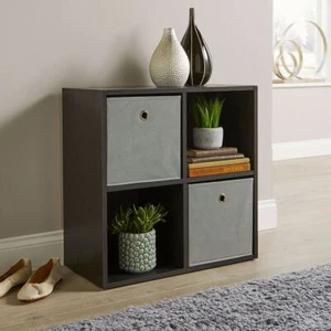 Storage Cube 4 Shelf Bookcase Wooden Display Unit Organiser Black Furniture - Picture 1 of 3