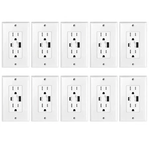 10 Pack 4.2A USB Wall Charger Outlet Panel AC Power Socket with USB-C/A Ports - Picture 1 of 12