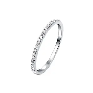 Sterling Silver Half Eternity 1mm Pave CZ Crystal Stacking Ring 3 Tones - Picture 1 of 21