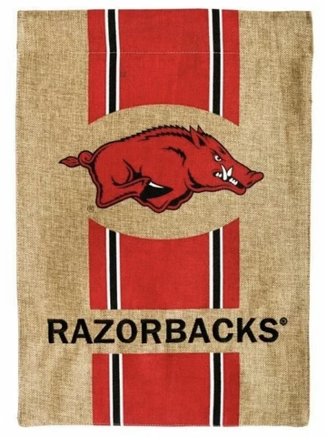 New ARKANSAS RAZORBACKS 28" x 44" HOUSE PORCH FLAG BURLAP Handcrafted Team NCAA Cover