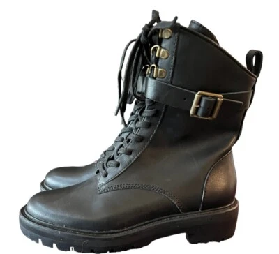 Botines de combate Antonio Melani negros con hebilla Dylan suela de cuero talla 6,5 NUEVO Foto 1 de 4