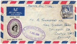 K.U.T. Cubierta de visita real 1954, correo de fuerzas primera batalla. THE BUFFS CACHÉ VIOLETA - Imagen 1 de 2