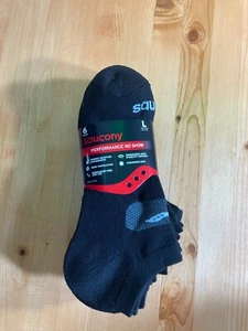 NEW! SAUCONY PERFORMANCE Men Shoe Size 8-12 Cushioned 6 Pair No Show Socks BLACK - Picture 1 of 3