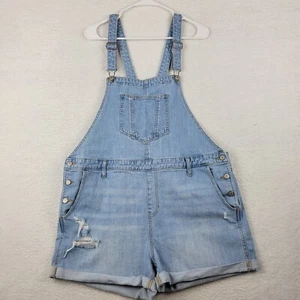 Old Navy Shortalls Womens XL Blue Bib High Rise Cuffed Hem Light Wash Denim - Picture 1 of 6