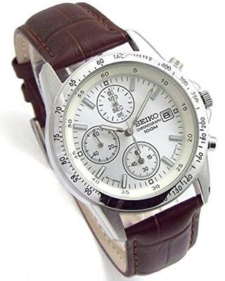 SEIKO Watch Chronograph White Deep Brown SND363P1-DB New - Image 1 of 4