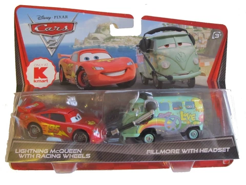 Disney PIXAR Cars 2 Lightning McQueen w/ Racing Tires & Fillmore w/ Headset Cars Cover