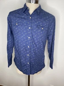 Wrangler Shirt Womens Sz L Pearl Snap Navy Blue Top Western Cowboy - Bild 1 von 7