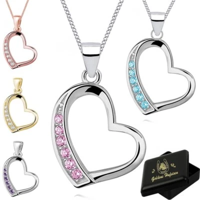 Herz Kette Zirkonia Anhänger 925 Silber Gold Rotgold Kinder Mädchen Halskette - Bild 1 von 4
