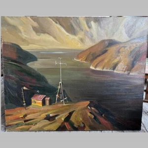 Antigua gran pintura al óleo de la URSS/cabina cerca de Northern Bay/paisaje paisaje marino 1989 FIRMADA - Imagen 1 de 4