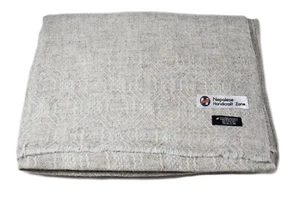 100% Himalayan Cashmere Throw/ Ivory Jacquard 54"x108" -Nepalese Handicraft Zone - Picture 1 of 7