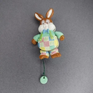 Articulating Rabbit In Patched Overalls Plastic Brooch Pin Easter 2.5" - Picture 1 of 2