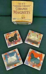 Juego de cuatro imanes de refrigerador de cerámica para gallinas de pollo de 1-3/4" cuadrados nuevos en caja - Imagen 1 de 4