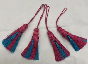 4er Set - 4 Zoll Hot Pink & Blau Schlüssel Quasten Nähen Borte Raffbänder - Bild 1 von 4