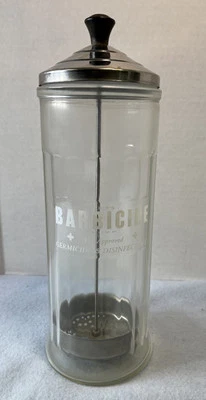 "Frasco de vidrio desinfectante King's BARBICIDE con tapa de metal vintage 11,5""" Foto 1 de 4