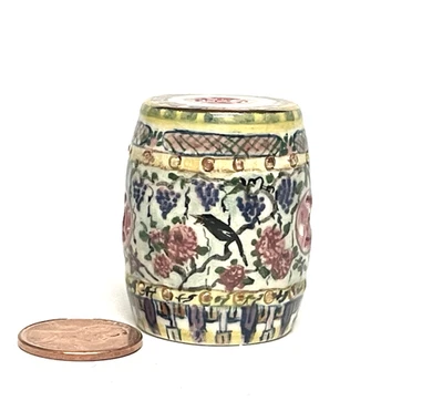 DOLLHOUSE MINIATURE PORCELAIN GARDEN STOOL BY IGMA FELLOW JEAN TAG - Image 1 of 4