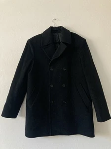 Lauren Ralph Lauren Wool Blend Black Peacoat Double Breasted Minimalist 42L - Picture 1 of 11